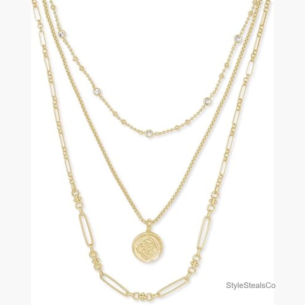 Gold Plated Brass Triple Strand Pearl Necklace, Lobster Clasp, 18 Inch